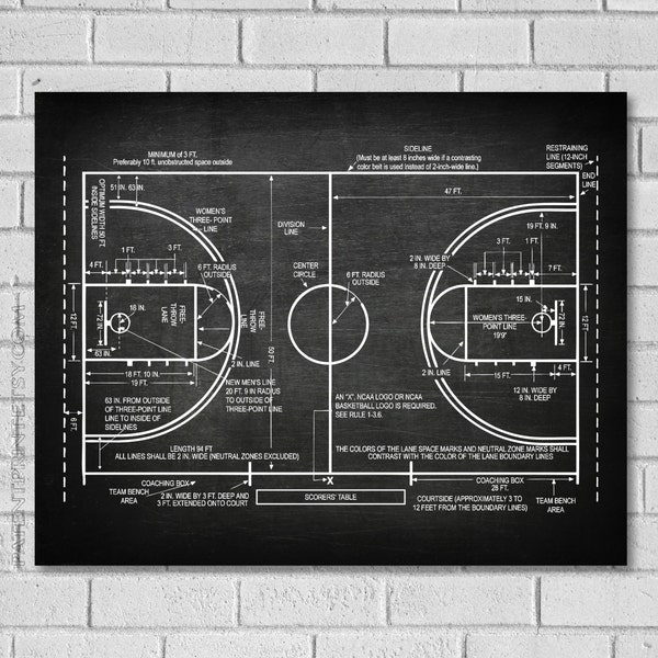 Basketball Coach Gift - Basketball Court - Basketball Poster - Basketball Blueprint - Basketball Patent Print - Basketball Wall Art SB289