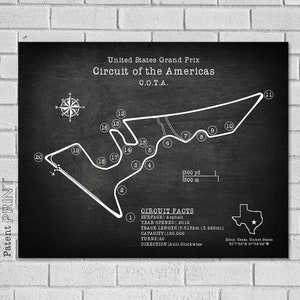 Circuit of the Americas Grad Prix Race Track Formula One Track Sports Car Track Blueprint Diagram Elroy Texas Car Decor - Car Art - COTA