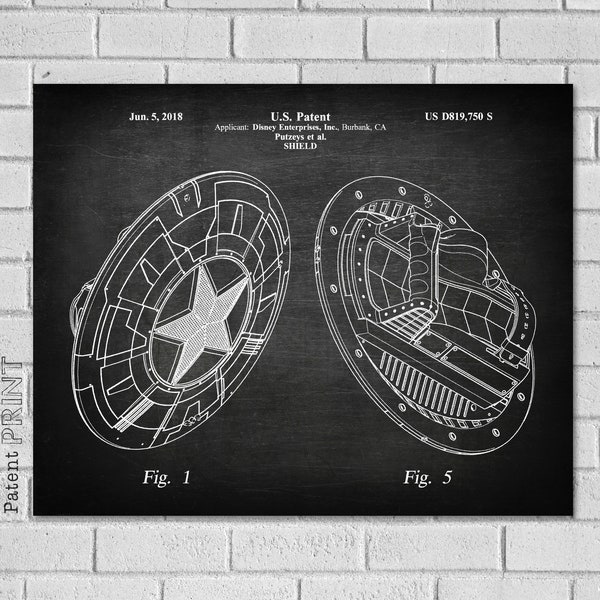 Escudo del Capitán América - Impresión de patente del Capitán América - Arte de la pared del superhéroe- Decoración del superhéroe - Decoración de la película - Arte cinematográfico- Póster EF750