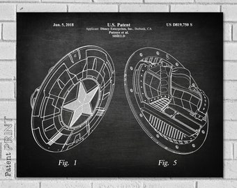 Captain America Shield -  Captain America Patent Print - Superhero Wall Art- Superhero Decor - movie Decor - Film Art- Poster EF750