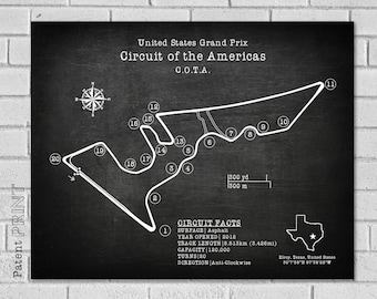 Circuit of the Americas Grad Prix Race Track Formula One Track Sports Car Track Blueprint Diagram Elroy Texas Car Decor - Car Art - COTA