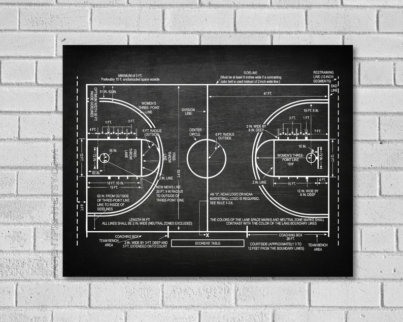 Basketball Coach Gift Basketball Court Basketball Poster Basketball Blueprint Basketball Patent Print Basketball Wall Art SB289 image 1