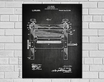 May include: Black and white patent drawing of a clothes wringer. The drawing shows a side view of the wringer with a handle, rollers, and a crank. The patent number 1,100,830 and the date June 23, 1914 are visible in the top right corner. The text "P. H. KELLY. CLOTHES WRINGER" is visible in the top left corner.