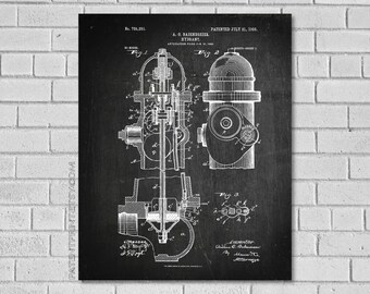 Fire Hydrant Patent Print - Firefighter Decor- Firefighter Art - Firefighter Gift - Patent Art - Historical Print - Patent Print CF251