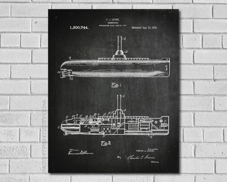 Submarine Print Navy Submarine Poster Submarine Wall Art Submarine Decor Submarine Patent Military Art PatentPrint VB744 image 1