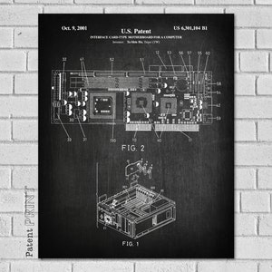 May include: A black and white patent drawing for a computer motherboard. The drawing shows the motherboard's components, including the processor, memory slots, and expansion slots. The patent number is US 6,301,104 B1 and the date is October 9, 2001.