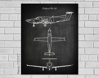 Airplane Decor - Aircraft Decor - Plane Decor - Pilatus PC-12 Airplane Art - Airplane Print - Airplane Blueprint - Airplane Art - VAPC12