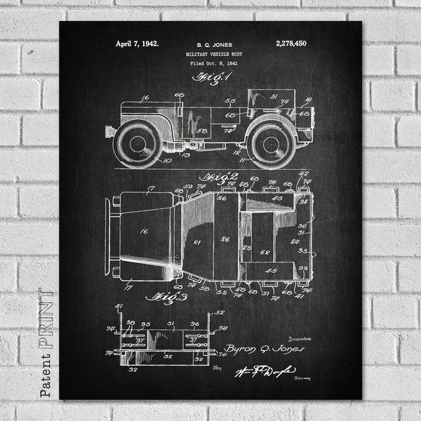 Military Truck Decor, Off Road Poster, World War II military vehicle Art, 4x4 Blueprint, Military Vehicle Patent, Army SUV, Willys , VJ450