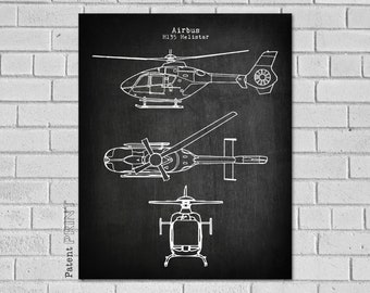 Airbus Helistar H135 Medical Helicopter Diagram Blueprint - H135 Helicopter Decor - Helicopter Art - Helicopter Print - Heli Wall Art VAH135