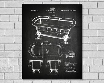 Bathroom Decor - Bath Tub Patent Print - Bath Decor - Bathroom Wall Art - Bathroom Poster - Historic Bathroom art - Bathroom - Patent HB777