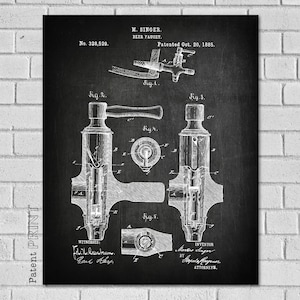 May include: Black and white vintage patent drawing of a beer faucet design. The drawing shows a side view of the faucet with detailed internal components. The patent number is 328,529 and the patent date is October 20, 1885. The inventor is listed as M. Singer.