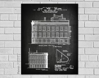 Flat Iron Building,Architect Gift, Auburn New York Building Blueprint,Building Print,Building Wall Art,Building Poster,Building Decor,CA702