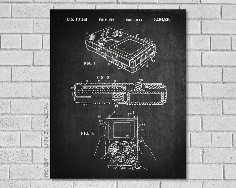 Handheld Video Game Patent Gameboy Patent Print Video Game Patent Game Boy Patent Game Poster Video Game Art Game Decor EG830 image 1