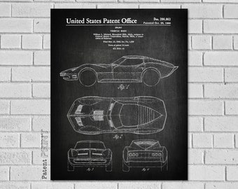 Sports Car Print - Muscle Car Wall Art - Vehicle Blueprint - Patent Print - Car Patent - Boys room Decor - Corvette Art - VC063