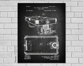 Pool Table - Billiard Table - Billiard Art - Billiard Game - Pool Game Art - Game Blueprint - Game Decor - Pool Table Patent - EG423