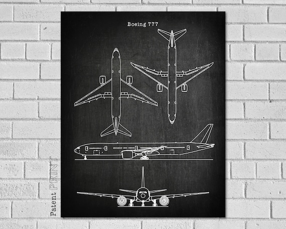 Boeing 777 Airplane Decor - Aircraft Decor - Plane Decor - Airplane Art - Airplane Print - Airplane Blueprint - Airplane Art VA777