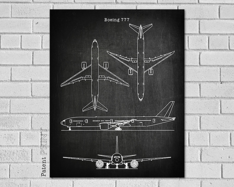 Boeing 777 Airplane Decor - Aircraft Decor - Plane Decor - Airplane Art - Airplane Print - Airplane Blueprint - Airplane Art VA777 image 1