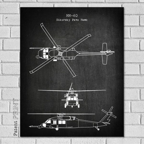 Air Force Helicopter - HH-60 Pave Hawk - Pave Hawk Diagram - Sikorsky Military Helicopter- Helicopter Art - Military Decor -  Patent VAHH60