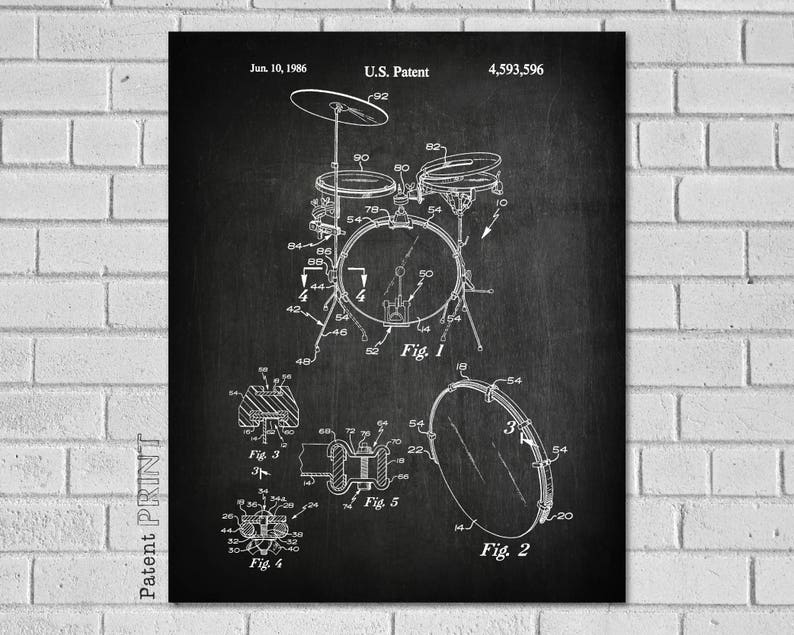 Drum Patent Print Drum Blueprint Drummer Gift Drum Set Art Etsy