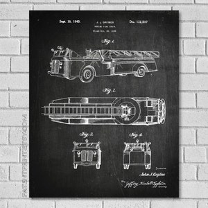 Aerial Fire Truck Patent Print - Fire Truck Patent - Firetruck Art - Firefighter Decor - Firefighter Print - Ladder Truck Patent Item# CF507