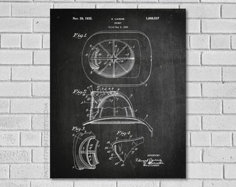 Fire Helmet Patent Print - Fireman Patent - Firefighter Patent - Firefighter Art - Firefighter Decor - Historical Print - Patent Print CF537