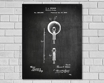 Edison Lightbulb Patent Print  - Light bulb Patent - Thomas Edison Light Blub Patent - Patent Art - Edison - Historical Print Patent TE898