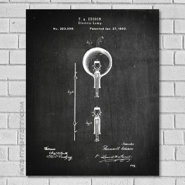 Edison Lightbulb Patent Print  - Light bulb Patent - Thomas Edison Light Blub Patent - Patent Art - Edison - Historical Print Patent TE898