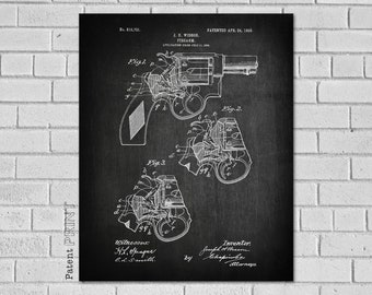Revolver Firearm - Gun Patent Print - Wess Gun Art - Revolver Decor - Gun Patent - Gun - Patent Art- Historical Print - Patent Print G721