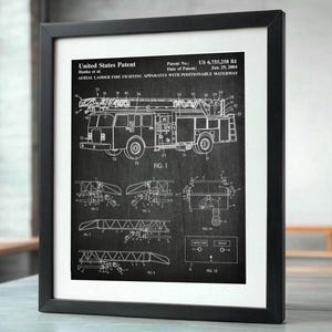 Ladder Fire Truck Patent Print - Fire Truck Patent - Fire truck Art - Firefighter Decor - Firefighter Print - Ladder Truck Patent CF258