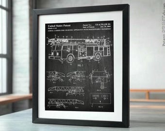 Ladder Fire Truck Patent Print - Fire Truck Patent - Fire truck Art - Firefighter Decor - Firefighter Print - Ladder Truck Patent CF258