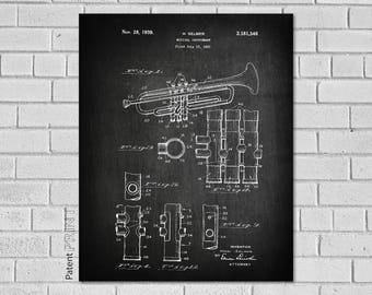 Trumpet Gifts, Trumpet Art, Trumpet Decor, Trumpet Player Gift, Trumpet Teacher Gift, Trumpet ,Trumpet Blueprint Patent,Trumpet Poster,MT346