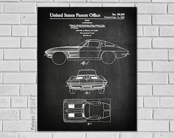 Car Print - Muscle Car Wall Art - Vehicle Blueprint - Sports Car Patent Print - Car Patent - Boys room Decor - Corvette Art - VC550