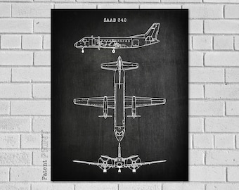 SAAB 340 Aircraft, 340 SAAB, 340 Airplane Blueprint, Aviation Gifts, Aviation Blueprint, Airplane Print, Military Gift VA340