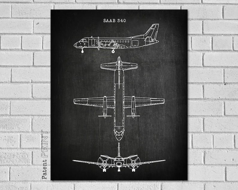 SAAB 340 Aircraft, 340 SAAB, 340 Airplane Blueprint, Aviation Gifts, Aviation Blueprint, Airplane Print, Military Gift VA340 image 1