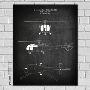 Aérospatiale Alouette III Sud Aviation, Helicopter Diagram Blueprint - Helicopter Decor - Helicopter Print - Heli Art - Helicopter Poster