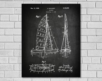 Sailing Boat Patent Print - Schlumpf Sailboat - Sailboat Patent - Boat Art - Sailing Ship - Sail Boat Print - Sail Boat Art - Patent VB250