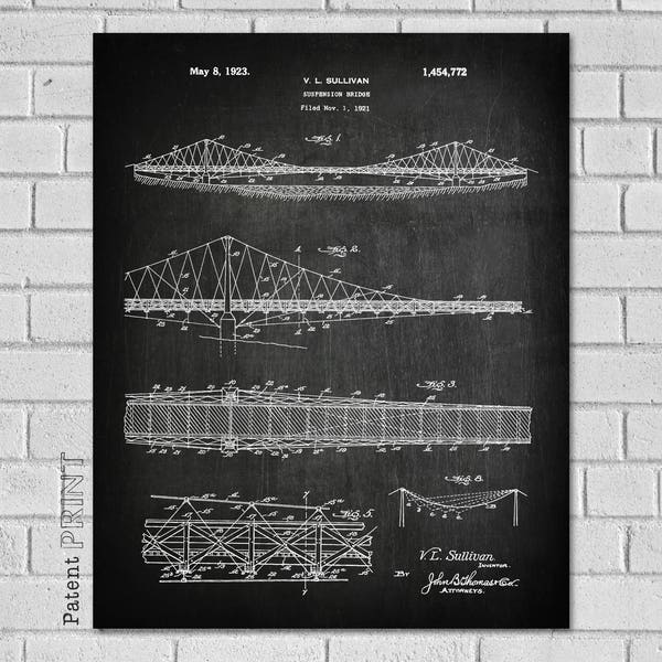 Suspension Bridge, Truss Bridge, Bridge Blueprint, Bridge Print, Bridge Wall Art, Bridge Patent, Bridge Poster, Bridge Decor,Architect,CA772