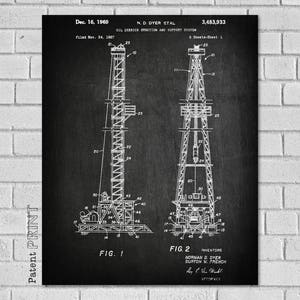 May include: Black and white patent drawing of an oil derrick erection and support system. The drawing shows a detailed diagram of the system with numbered components. The patent number is 3,483,933 and the date is December 16, 1969.