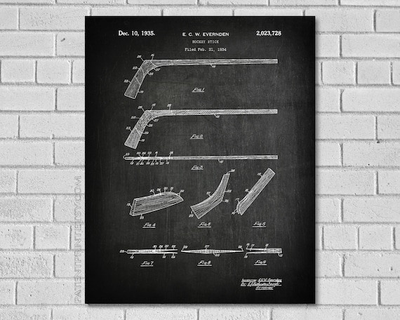 Hockey Stick Patent Print - Evernden Hockey Stick Patent - Hockey Patent - Hocky Art - Hockey Stick Art - Hockey Decor - PatentPrint - SH728