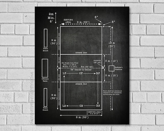 Volleyball Court Patent Print Volleyball Decor Volleyball Etsy