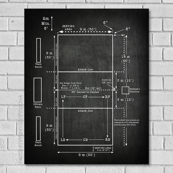 Volleyball Court Diagram - Etsy - Minimalist Geometric Wall Decor For Volleyball Courts