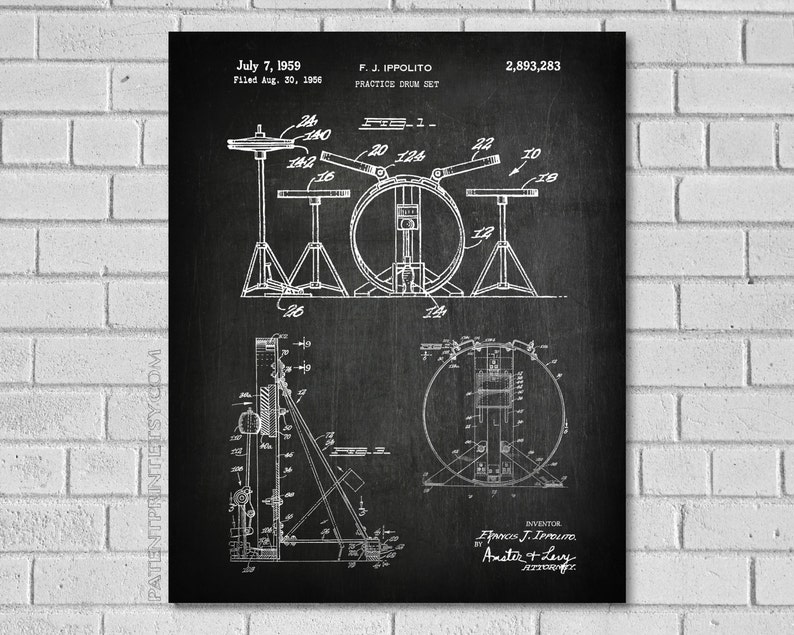 Drummer Gifts Drummer Art Drum Decor Drum Set Drum Blueprint Drum Poster Drum Wall Art Drum Patent Picture MD283 image 1