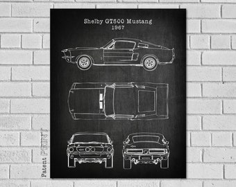 Shelby GT500 Mustang Patent Print, 1967 Mustang Poster, Shelby Car Decor, Mustang Art, Car Poster, Mustang Sports Car Wall Art, VC967