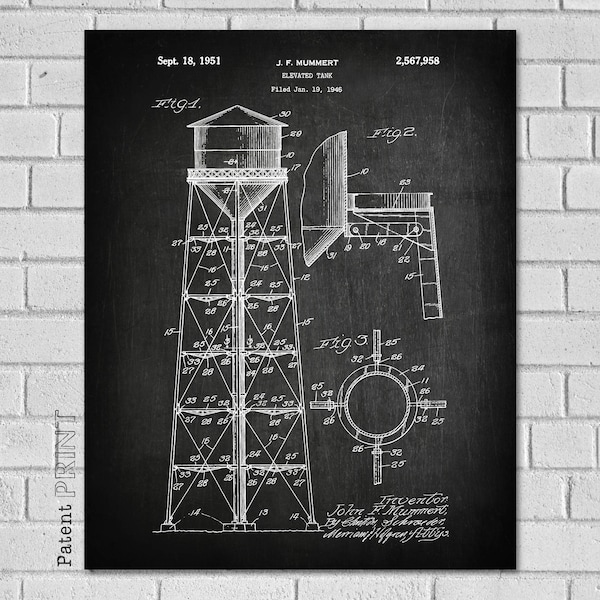 Water Tower Art, Water Tower Blueprint, Water Tower Print,Water Tower Wall Art,Water Tower Poster,Water Tower Decor,Water Tower Model,CC958