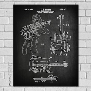 Van Halen Guitar Support Patent Print, Guitar Print, Guitar Art, Guitar Blueprint, Van Halen, Patent, Historical Print, Patent Print MG917