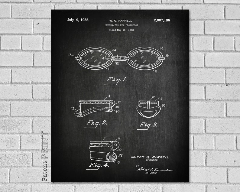 Swimming Patent, Goggles, Swim Goggles, Patent Art, Swimmer Gift, Swim, Swimming Goggles, Pool, Swimming Pool, Swim Art, SS186 image 1