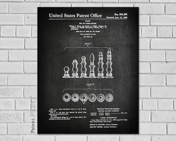 Chess Decor - Chess Pieces Art - Chess Game - Game Art - Game Blueprint - Game Decor - Set of Chess Pieces  - Chess Patent Print - EG396