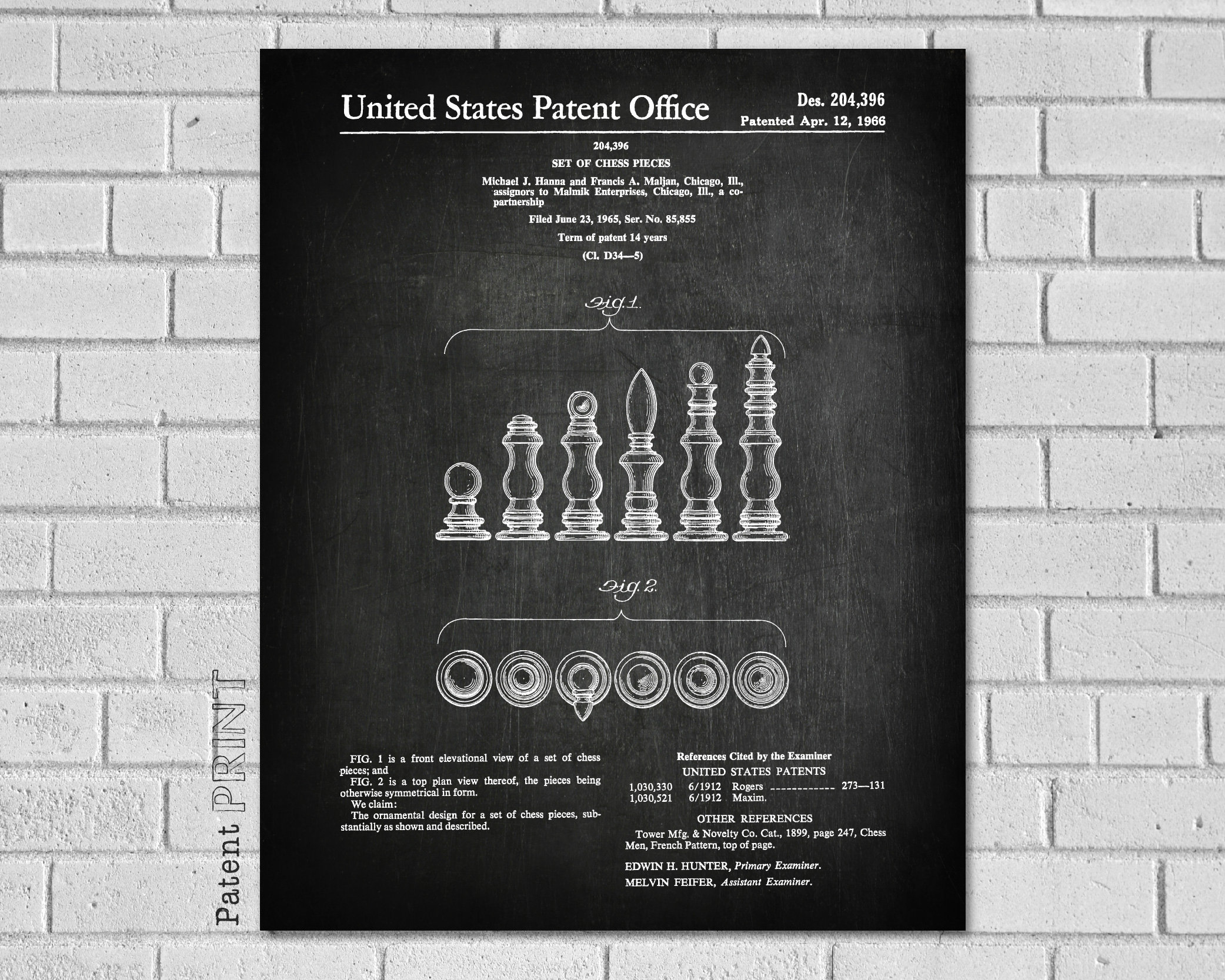 Chess Decor - Pieces Art Game Blueprint Set Of Patent Print Eg396