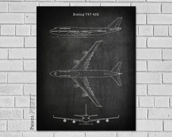 Boeing 747-400 Airplane Decor - Aircraft Decor - Plane Decor - Airplane Art - Airplane Print - Airplane Blueprint - Airplane Art VA747