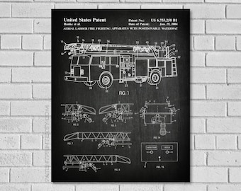 Ladder Fire Truck Patent Print - Fire Truck Patent - Fire truck Art - Firefighter Decor - Firefighter Print - Ladder Truck Patent CF258